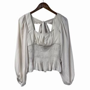 So Ho Top Puff Sleeve Silky Square Neck Top Blouse Shirt Long Sleeve